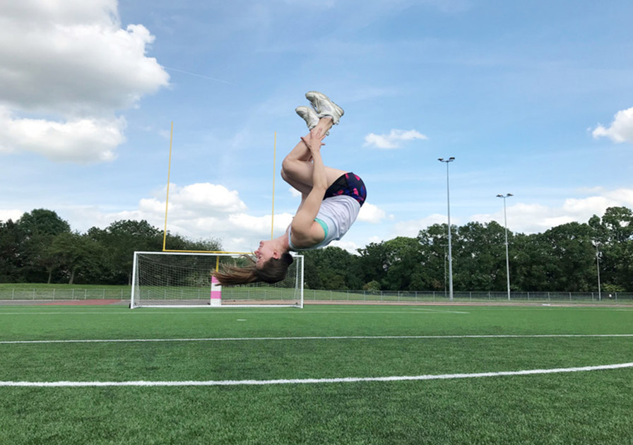 Beth Lodge doing a somersault 